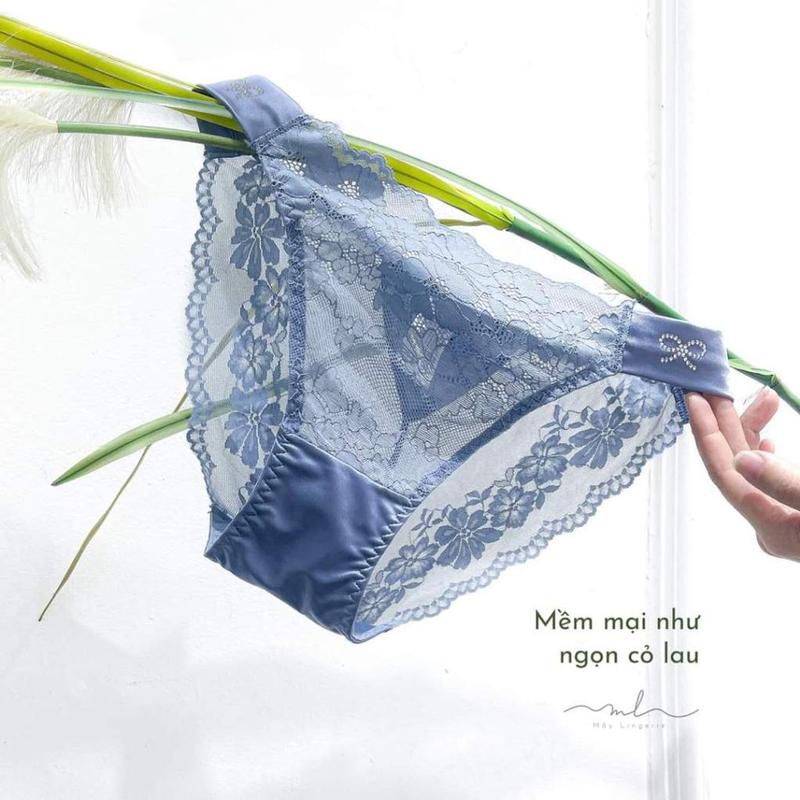 QUẦN LÓT NỮ REN DÂY SƯỜN VẢI LỤA SATIN, ĐÍNH HẠT HÌNH NƠ SEXY CAO CẤP Women Xanh