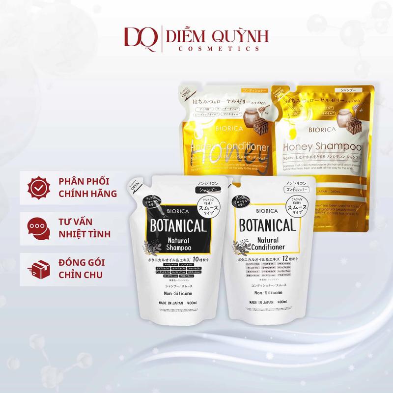 Dầu gội Dầu Xả Không Silicon Táo Đen Botanical & Mật Ong Honey Biorica dưỡng tóc mềm mượt, phồng bồng bềnh lâu bết