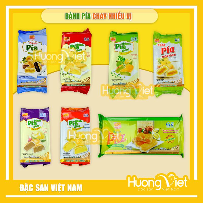 Bánh Pía Chay Tân Huê Viên gói 4 bánh, bánh pía không trứng mang đi nước ngoài dễ dàng, đặc sản Việt Nam làm quà biếu, bánh Trung Thu, bánh kẹo Tết, đồ ăn vặt Hương Việt Mart