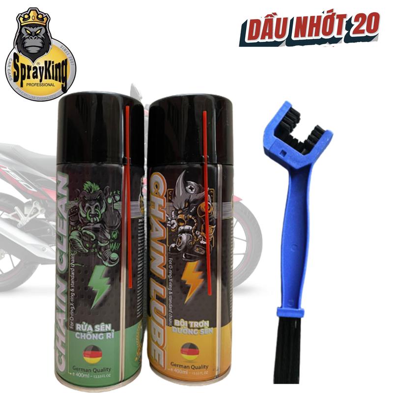 [Mẫu mới] bộ 3 chai sprayking dưỡng sên rửa sên phục hồi nhựa nhám sprayking kèm bàn chải rửa xe vệ sinh nhông sên dĩa