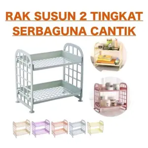 (OP) Rak 2 Tingkat/Susun Plastik Rak Kosmetik Rak Meja Serbaguna