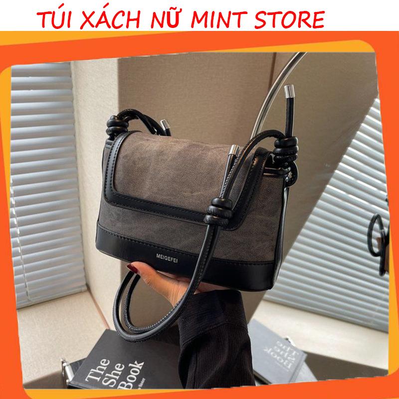 Túi đeo vai đeo chéo, túi xách nữ mint store quai tròn dáng vuông da pu phối màu thời trang hàn quốc bag 824