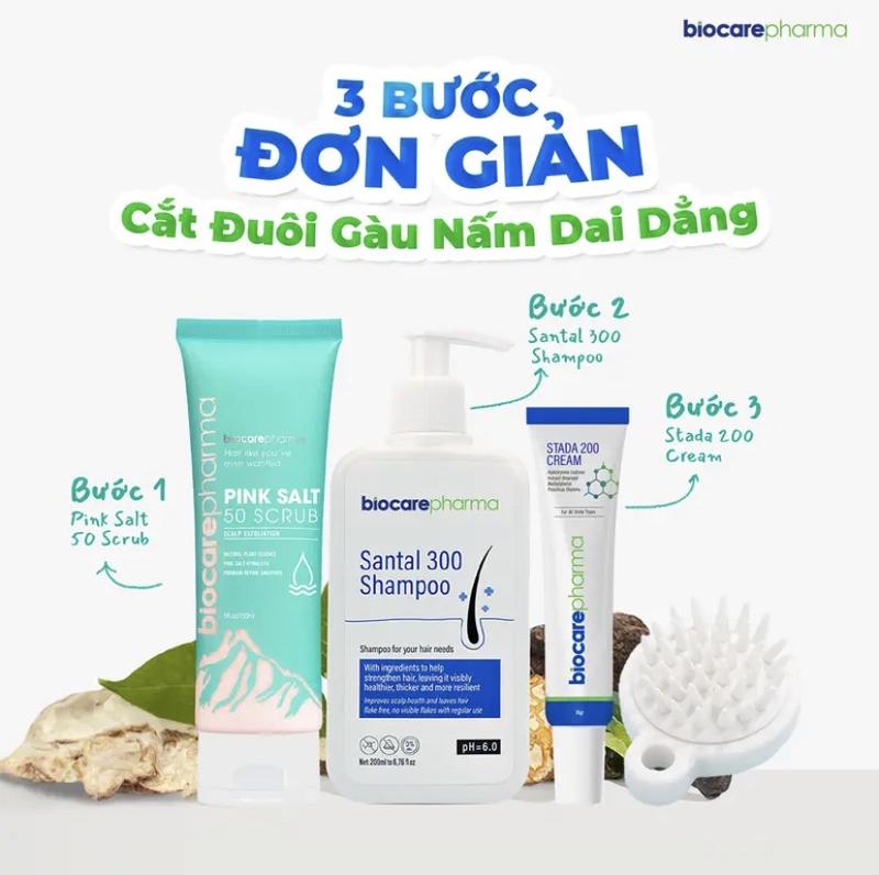 [Tặng tẩy TBC muối hồng 50gr] Combo hỗ trợ nấm ngứa da đầu, giảm gàu Biocare Pharma  1 chai dầu gội  + 1 tuýt kem nấm giam rung Chăm Sóc Tóc Dưỡng Tóc