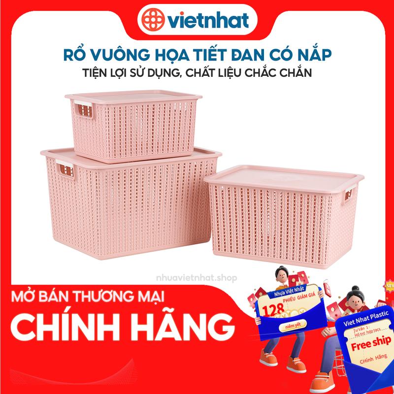 Giỏ Rổ đan mây đựng đồ có nắp đậy đa năng 3 size đựng quần áo 3415N Nhựa Việt Nhật Shop Premium rổ đi sinh