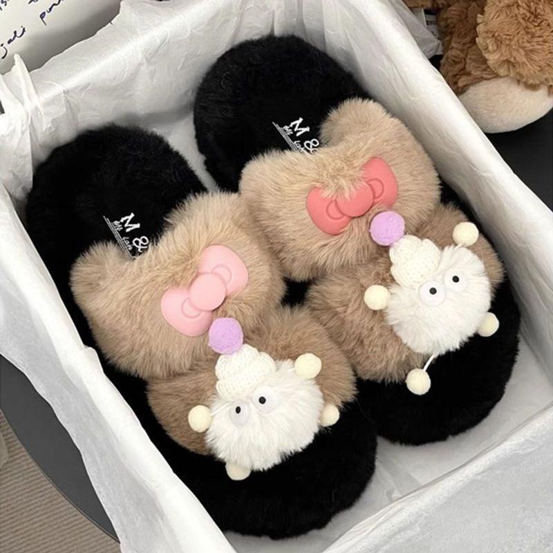 Dép Lông 2 Quai Ngang Sticker Bồ Hóng Mẫu Mới 2024 DéP Slipper Nữ Có Quai Hoa Women 1