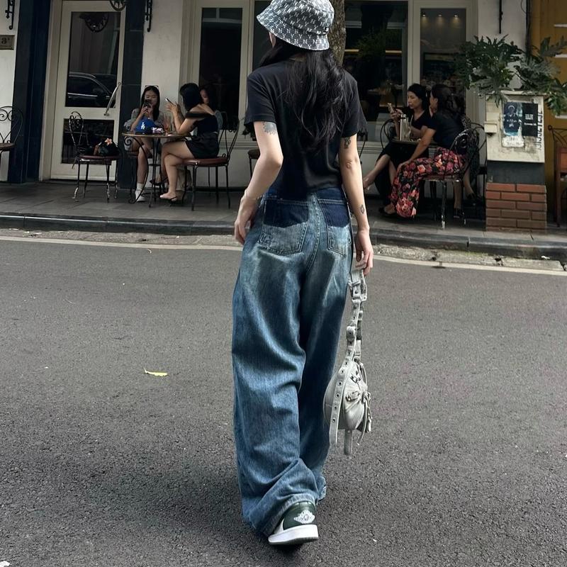 Quần Jeans Nữ Xuông Ống Rộng Thụng Túi Sau Lệch Wash Màu [Q006] Women Pants Ong Voi 5