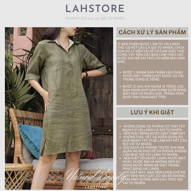 Đầm suông linen LAHSTORE chất linen mềm mát, cổ đức phối nẹp pha cao cấp sang trọng (Đen) Nữ Dress 2