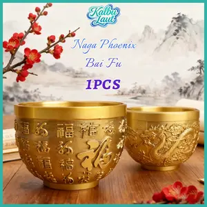 Cangkir Kuningan Hiasan Feng Shui Ukiran Naga Phoenix Dan Bai Fu Untuk Dekorasi Ruangan Kantor