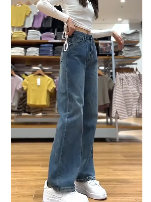 lulu-jeans Biru Retro Hight Waist Kulot Celana Jeans Wanita Korea 4