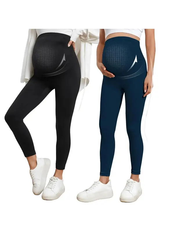 Women's Minimalist Solid Maternity Leggings, Pregnancy Plain High Waist Skinny Pants, Seamless Leggings for Daily Wear, Fashion Casual Maternity Pregnancy Bottoms for Women Lady, Pregnancy Clothes, Maternity Clothing 6