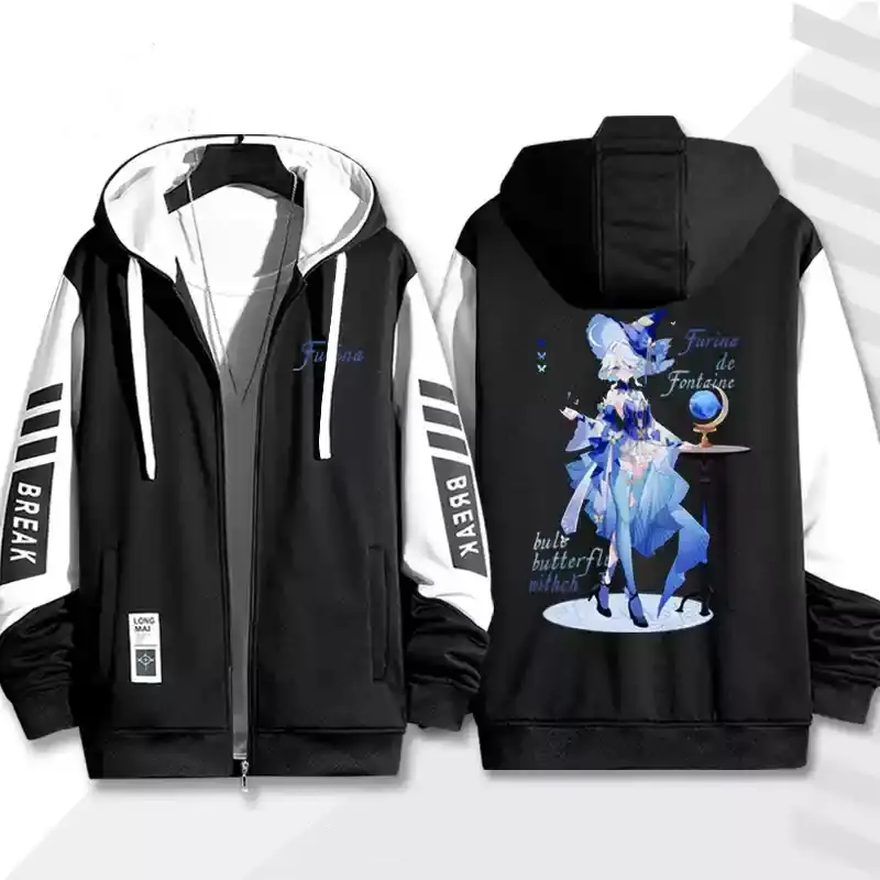 Genshin Furina Impact Focalors Áo Len Cardigan Áo Hoodie Có Khóa Kéo Áo Dài Tay, Phong Cách Cosplay Menswear Nam Kate 1