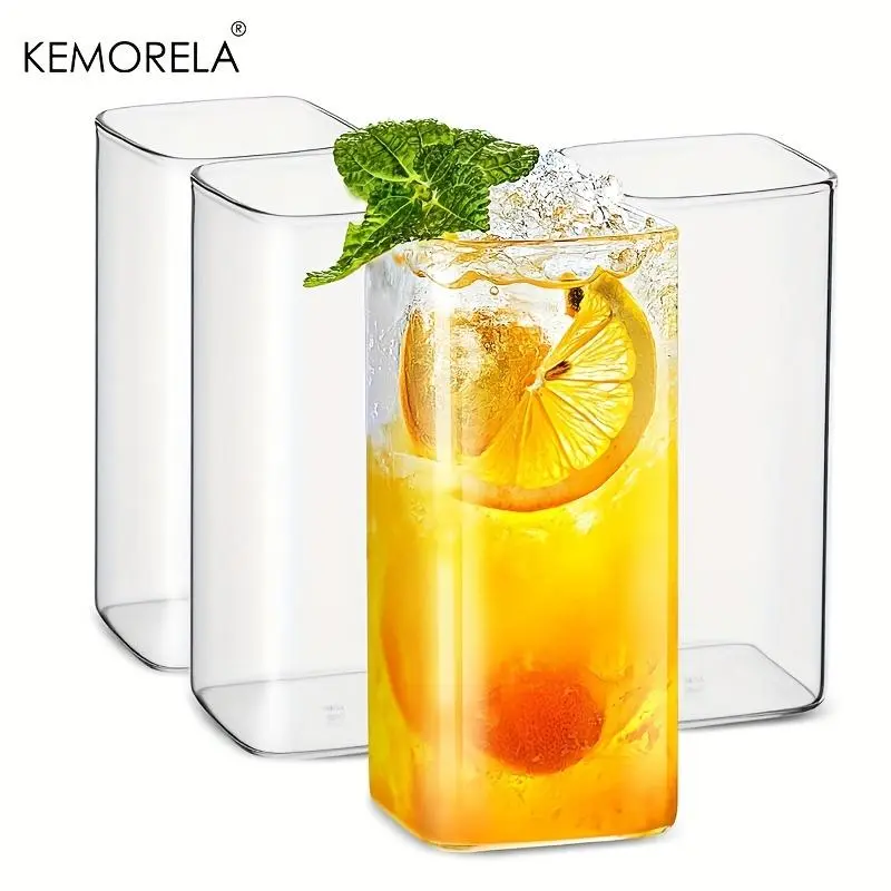 Clear Glass Cup, 4/6 Counts Square Drinking Glass, Elegant Bar Glassware for Water, Juice, Beer, Drinks, Cocktails & Mixed Drinks
