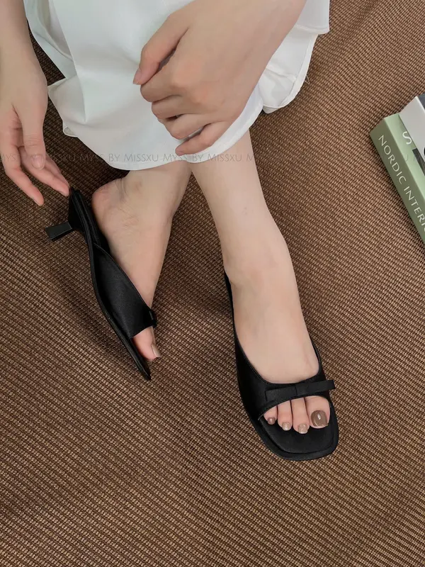 MYSS - Giày guốc nữ mũi tròn quai ngang phối nơ gót nhí 3cm cao cấp - SU217  Shoes DéP 4