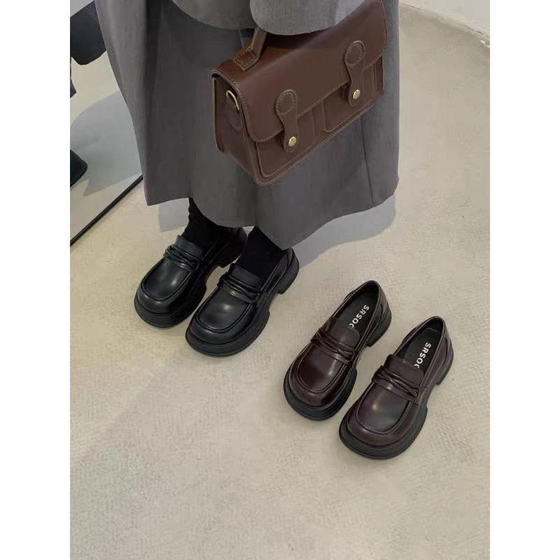 Giày loafer quai xoắn basic da lì da lì đế mềm êm phối đai xoắn giày lolita phong cách Hàn Quốc Kichi Shoes mã 8812