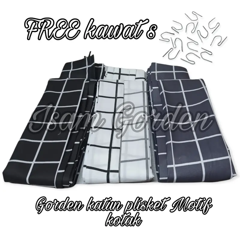 Gorden Plisket Katun Motif Kotak untuk pintu dan jendela kain benang Dekorasi 1