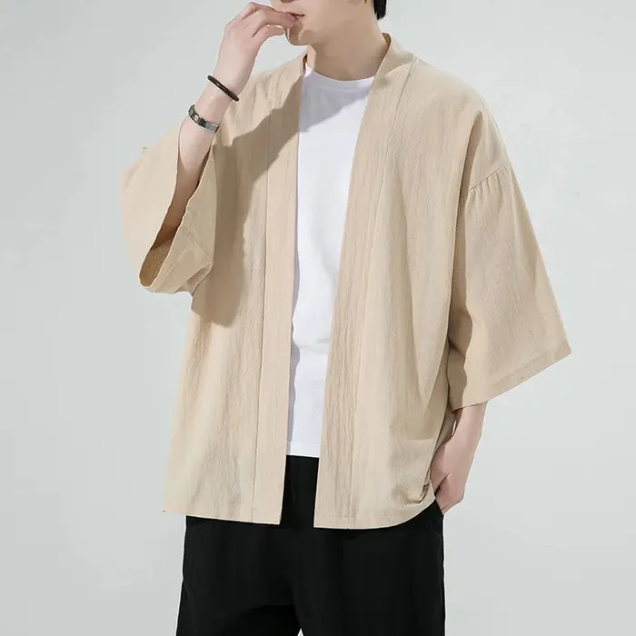 Kardigan Kimono Pria Bahan Linen Kimono Modern Kasual 3