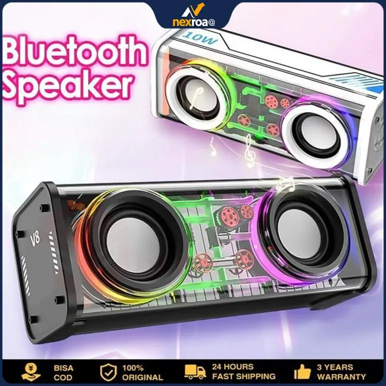 Shade Speaker Bluetooth 10W Double Subwoofer Music Speaker RGB LED Light Transparent Mecha Speaker V8 Speaker Bluetooth Bass