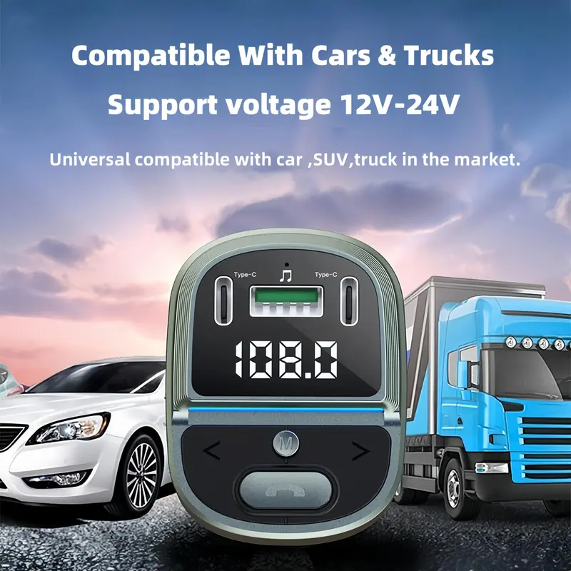 Car MP3 Player FM Transmitter, Dual USB Fast Charging Type-C USB One-click Free Hands-free Call Wireless Car Charger Audio Receiver 7