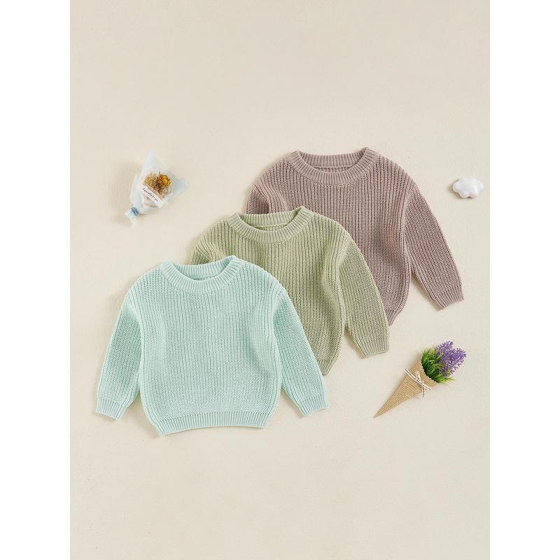 Product Introduction of Little Boy Girl Knit Sweater Solid Color Crew Neck Long Sleeve Pullover Tops for Fall Winter Causal Sweater 61