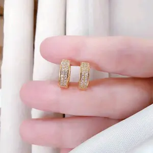 Anting Wanita Titanium Ori Model Permata Baris Emas dan Perak Aksesoris Perhiasan Earrings Elegan Kekinian Anti Karat Tidak Mudah Luntur Silver Gold