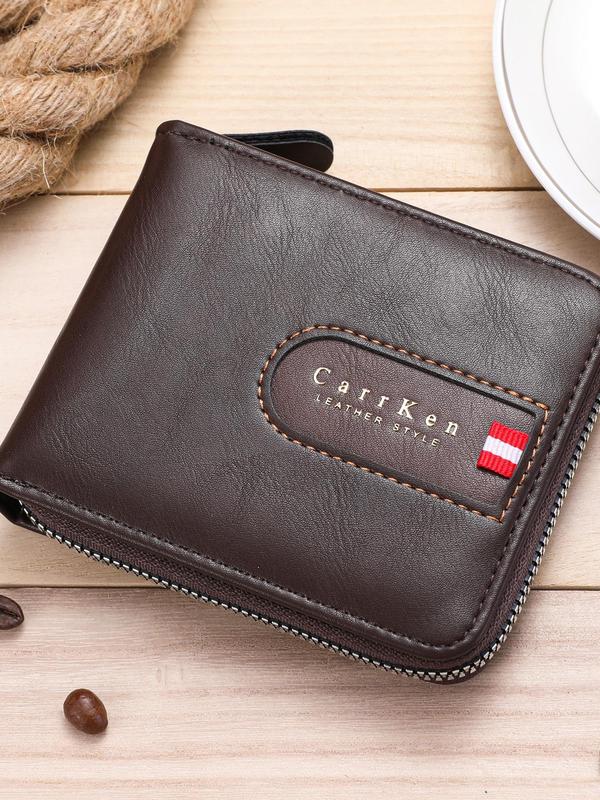Men's Vintage Letter Pattern  Zipper Short Wallet, Casual Multi-functional Short Wallet for Daily Used, Retro Style Wallet for Men 0