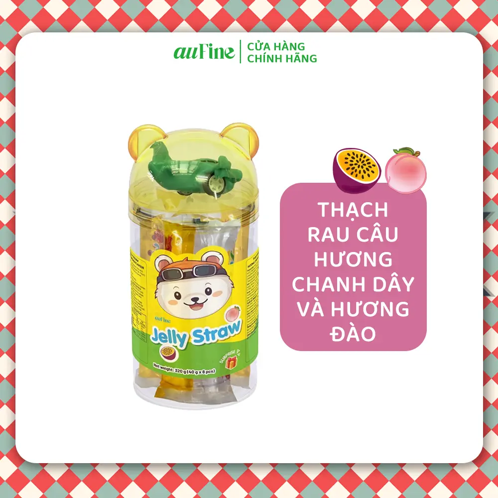 Thạch rau câu AUFINE hương chanh dây và hương đào 320g (40g x 8 cây) tặng kèm đồ chơi ngẫu nhiên