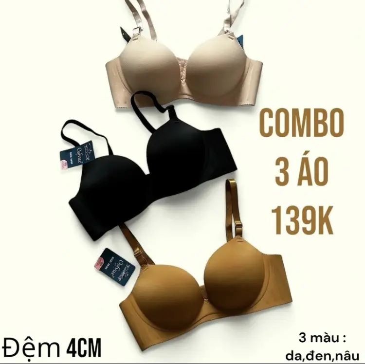 Sét 3 Áo Su Đúc, Không Gọng, Đêm 3.5cm, Nâng Ngực