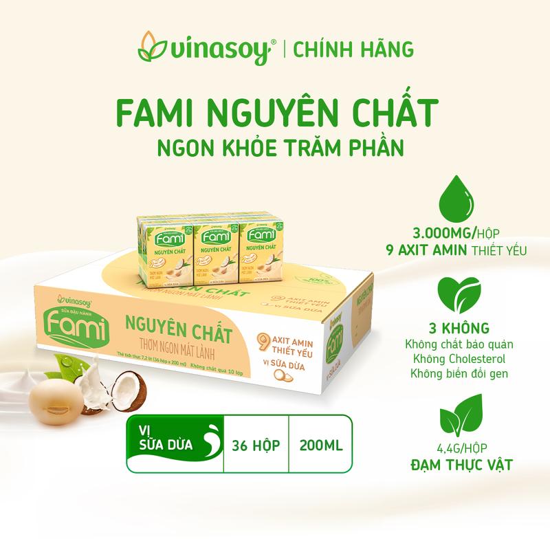 Thùng sữa đậu nành Fami Nguyên Chất vị Sữa dừa (36 hộp x 200ml)