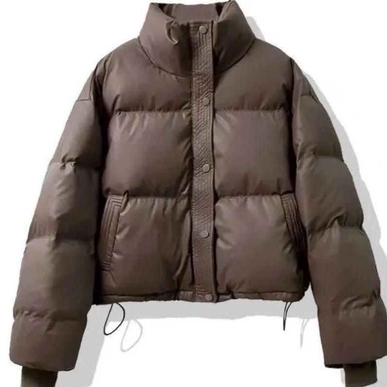  Áo khoác phao nữ vải da dáng ngắn,hàng thiết kế 3 lớp giữ ấm mùa đông 