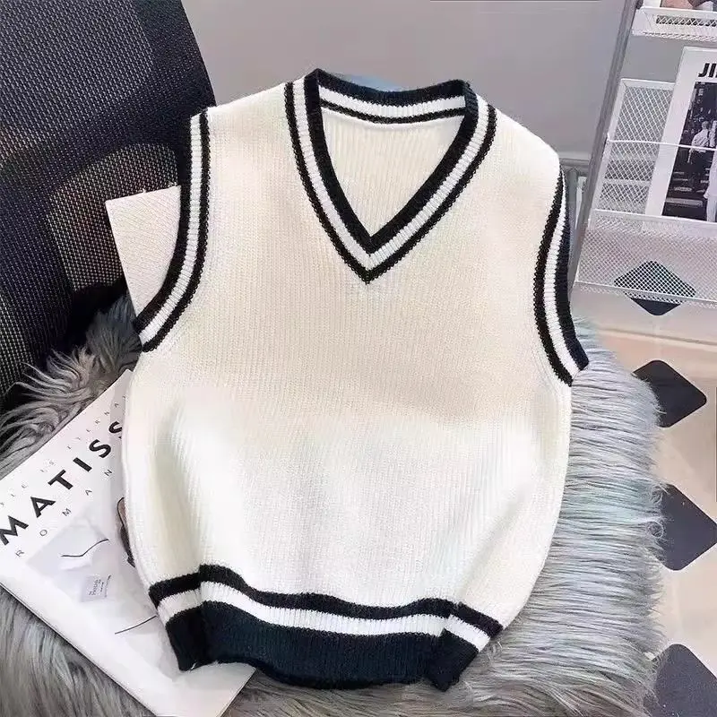 Bộ Đồ Phong Cách Preppy, Cho Bé Gái, Phong Cách Hàn Quốc, Áo Sơ Mi Nơ Dáng Rộng Rãi, Áo Vest Dệt Kim, Bộ Đồ Hai Mảnh, Thời Trang, Quần Áo Nữ, Thích Hợp Cho Mùa Thu 3