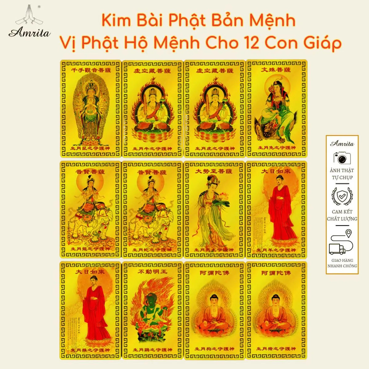 Kim Bài Phật Bản Mệnh , Hộ Mệnh 12 Con Giáp Bỏ Bóp, Ví, Túi Xách, Ốp điện thȯại - May Mắn, Bình An -Amrita