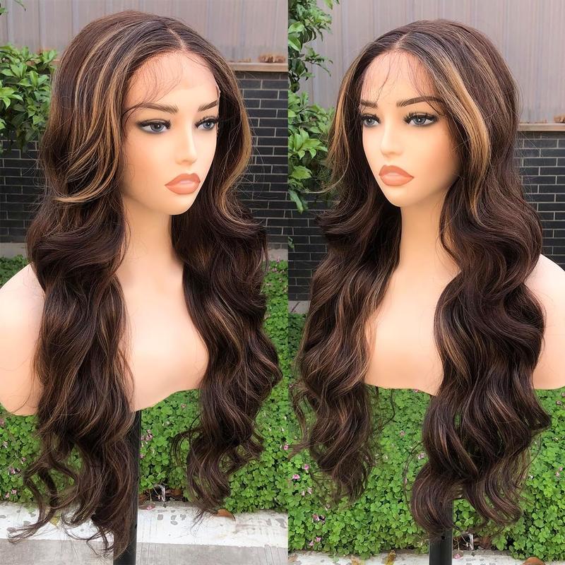 Local shipping- X-Tress HighLight Lace Front Wig 26'' Long Wavy Hair Wig Synthetic 13x4x1 Lace Front Wig Pre-Plucked Baby Hairline T Part Lace Wig Middle Part Wig Natural Looking Wig (TT4/27), Blond Mixed 4