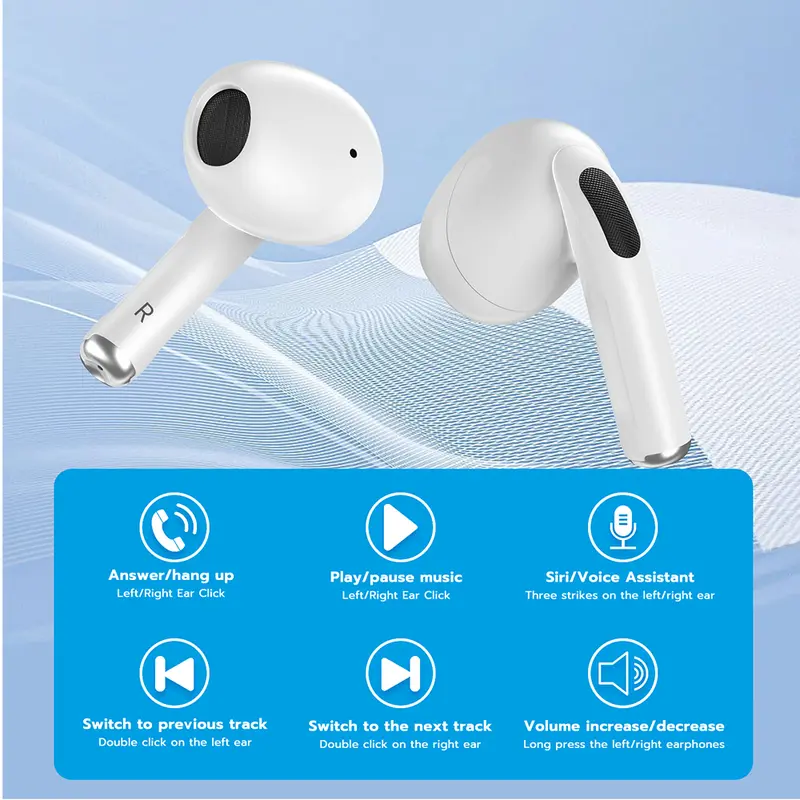 【COD/GOOJODOQ】TWS 2024 White Bluetooth 5.0 Wireless Earphone Touch Control With Mic Bass Headphone Headset Ponsel Earbud 5