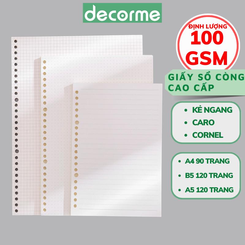 Ruột sổ còng Decorme giấy refill  A5 B5 A4 20 26 30 lỗ sổ còng giấy refill caro kẻ ngang