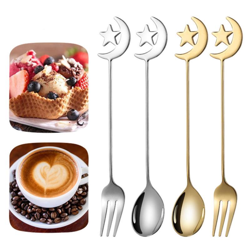 Product Introduction of Stainless Steel Spoon Decorative Elegant Stylish Fork Star Moon Creative Tableware for Home Restaurant Dining Coffee Cake Cutlery Dessert Accessories 0