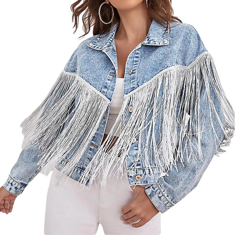 Product Introduction of Short Fringed Denim Jacket Light Blue Loose Fit Club Stage Style Spring Summer New Arrival Women's Fashion Outerwear Top 21