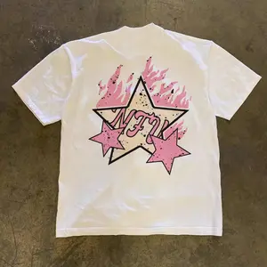 JJ.STORE Bintang Merah Muda Korea Style T-shirt Oversize | Kaos Wanita Cream | Kaos pria dan wanita Crew-neck fashion unisex T-shirt Menswear Top