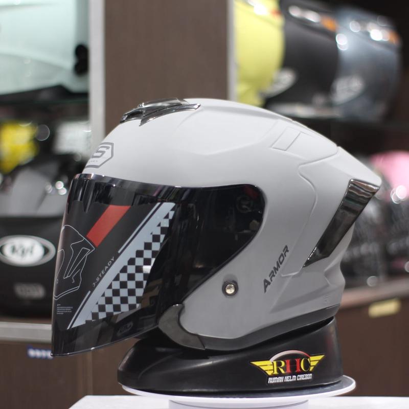 helm JS armor half face solid /polos, sudah Standard SNI, helm kekinian untuk pria dan wanita dewasa Warna Putih Glossy Helmet Motorcycle 7