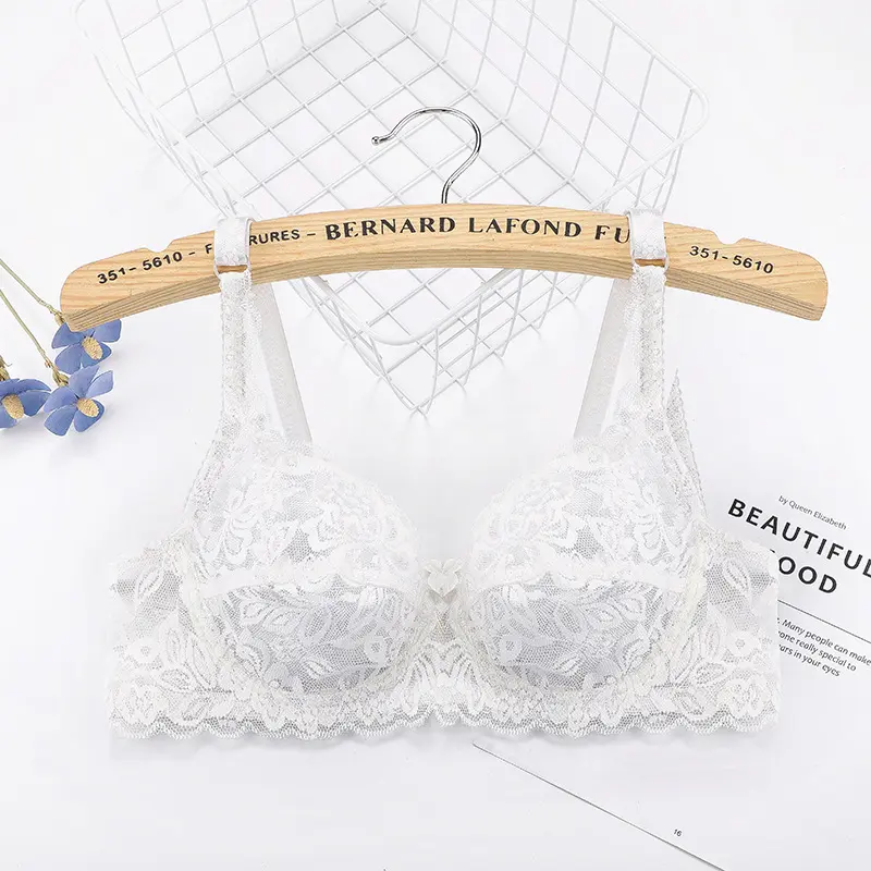 Thin Single-Layer Transparent Sexy Bra Full Lace Wireless Cotton-Free Bra Fresh Adjustable plus Size Bra Womenswear Lingerie Comfort Innerwear