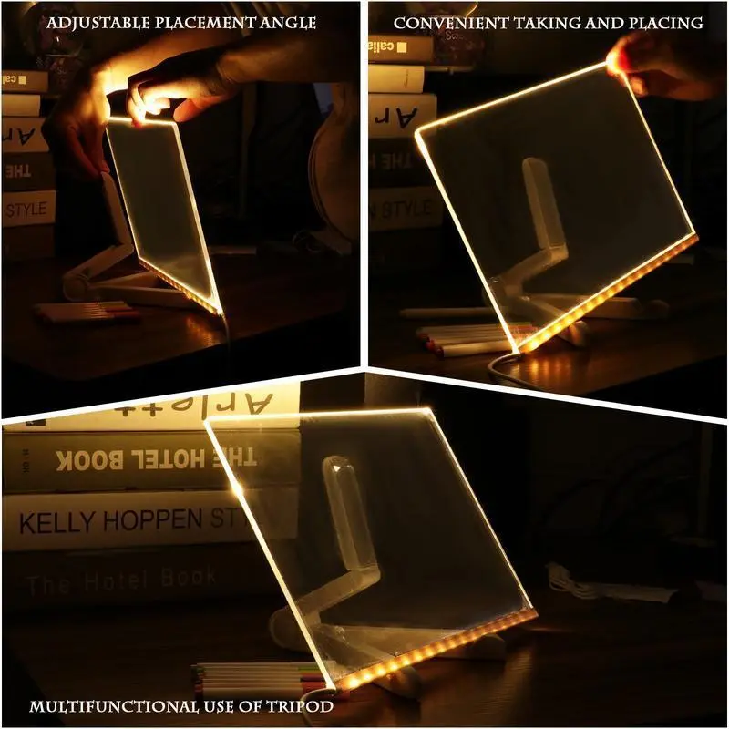 LED Message Board with 7 Colors Pen/Stand, Acrylic Board, Desktop Note Memo Illuminated Wordpad, Arts Doodle Notepad for Home School Office, Home Decor, Christmas Gift, Christmas Eve Box 6
