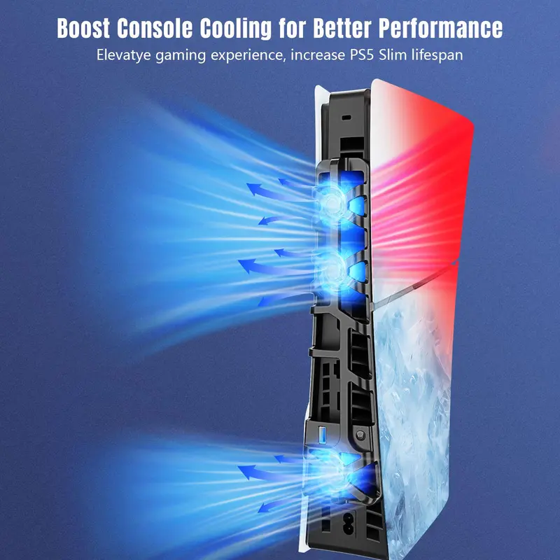 Console Cooling Fan for PS5 SLIM, 3-speed Adjustable Console Cooling Rack with 3 Blu-ray Cooling Fans & USB Port, Console Accessories for PS5 2