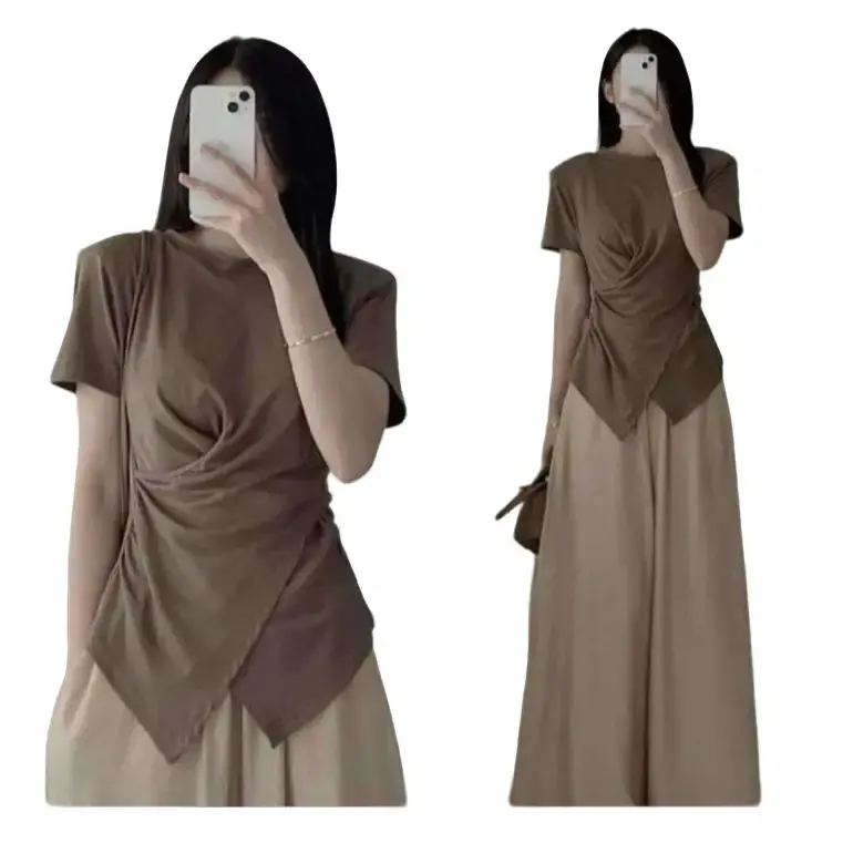 Áo thun xoắn eo cổ tròn 3 màu đơn giản (M13) Nữ Top Women  Đen Sò