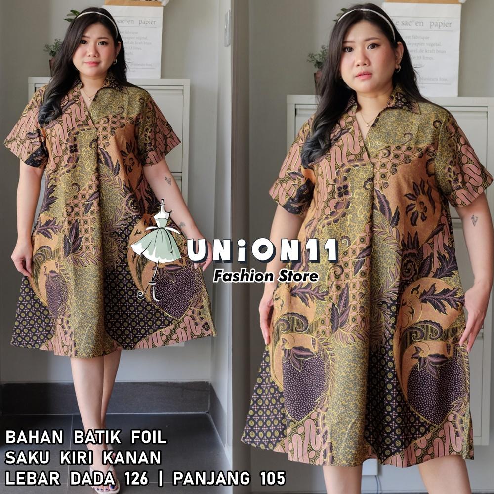 Union11 - Dress Wanita Jumbo Big Size Ld 126 /  Muat Bb 100 Kg / Wolfis Motif Batik Asoka