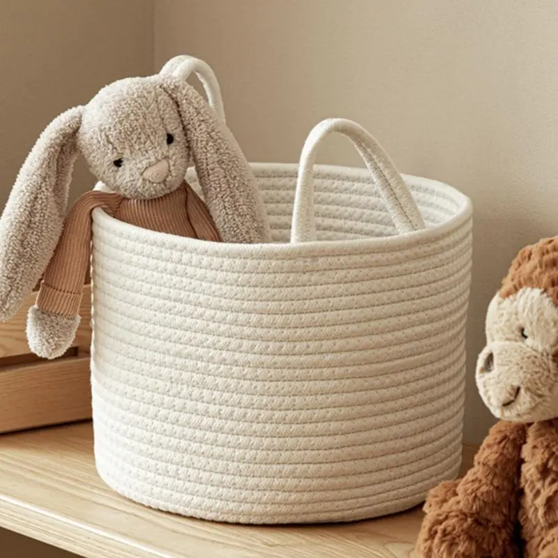 Woven Storage Basket, 1 Count Multifunctional Storage Basket with Handle, Home Organizer for Living Room & Bathroom 0