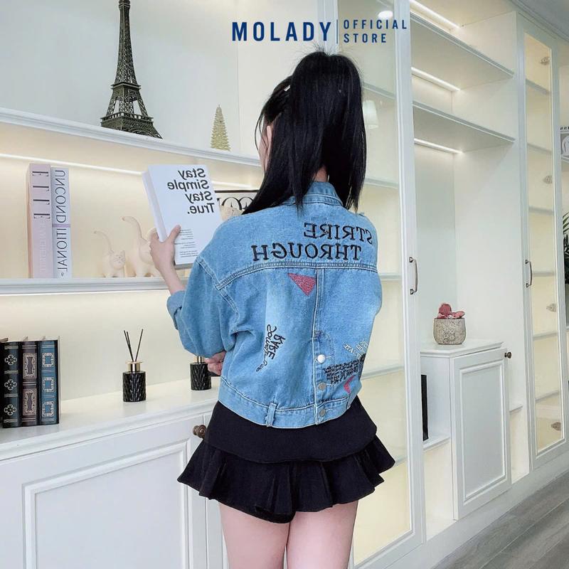 Áo Khoác Jean Nữ MOLADY K306 Thiết Kế Phong Cách Thời Trang Thêu Chữ Top Jacket Cotton 9
