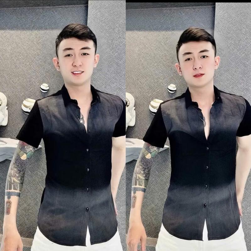 Áo sơ mi nam  tay ngắn vải đũi Wash loang màu trẻ trung chuẩn form men swear Menswear Có Cổ Tre