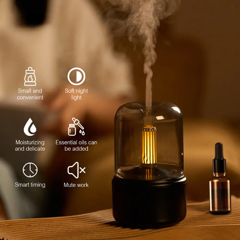 Candlelight Aroma Diffuser 120ML USB Air Humidifier Cool Mist Maker Fogger Essential Oil Diffuser