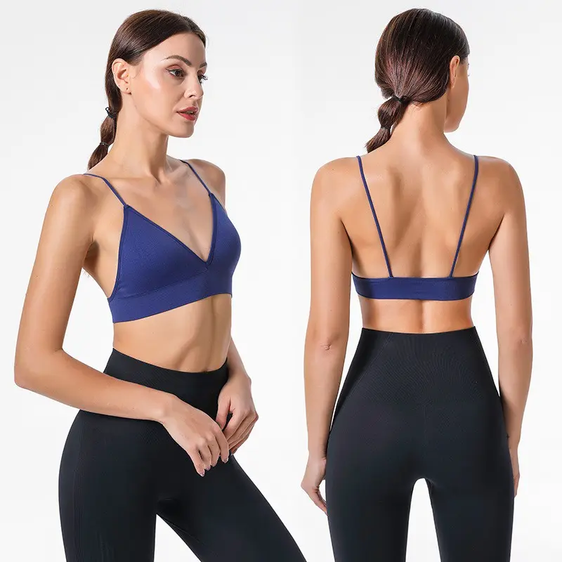 Fitness Yoga Top Deep V Sexy Women Sports Yoga Bra Seamless Cross Back Top Push Up with Pad Gym Bra Top