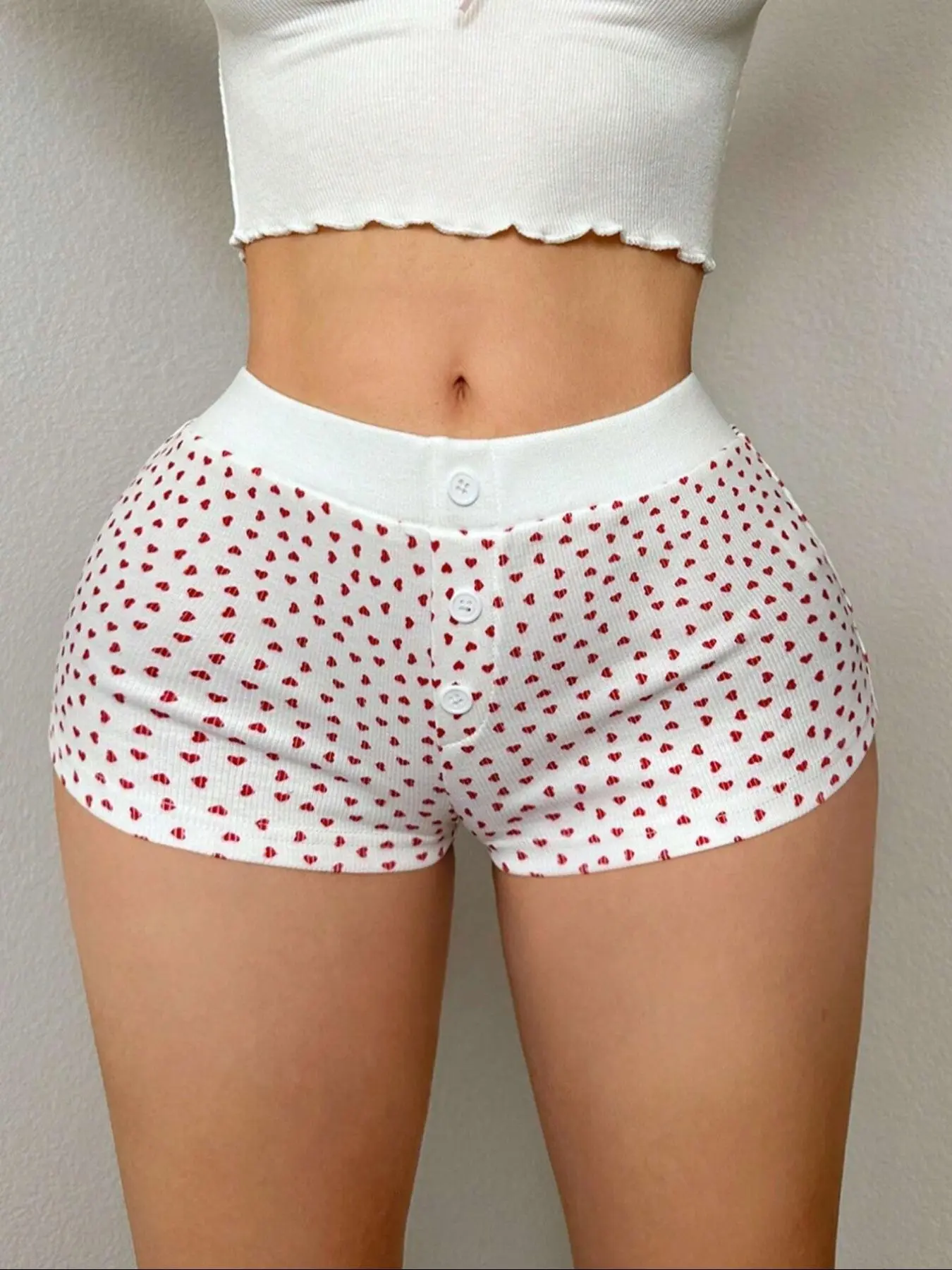 Women's   Heart Print Shorts, Casual Comfy Breathable Shorts for Daily Wear, Ladies Bottoms for Summer
