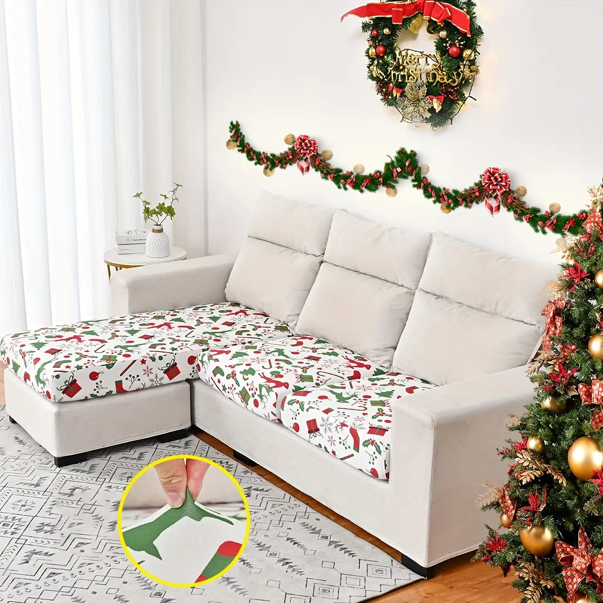 Sarung Kusyen Sofa Elastik Bercetak Fabrik, Hiasan Krismas, Sarung Kusyen, Untuk Bilik Tidur, Pejabat, Ruang Tamu, Hiasan Rumah, 1pc